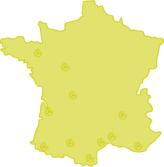 Carte de France avec les emplacements des agences A+ énergies